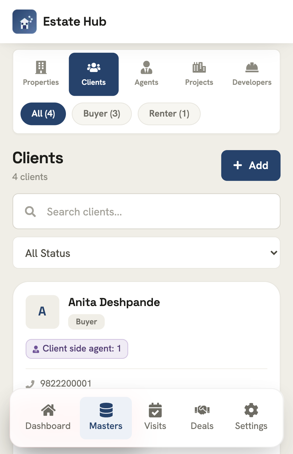 Clients in Estate Hub