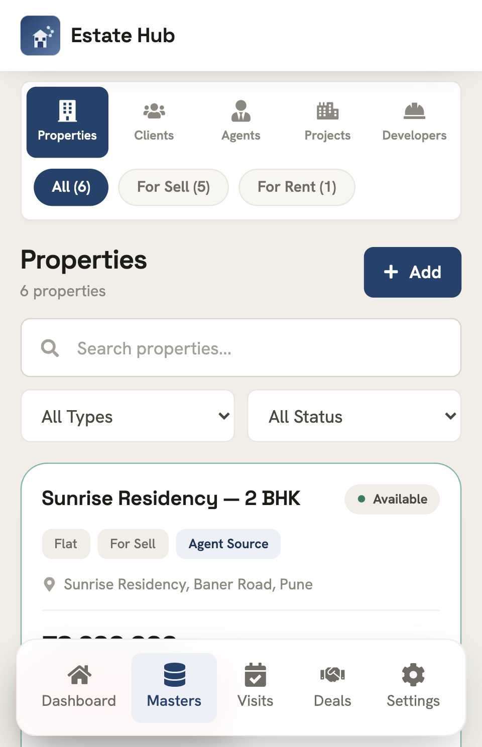 The properties list