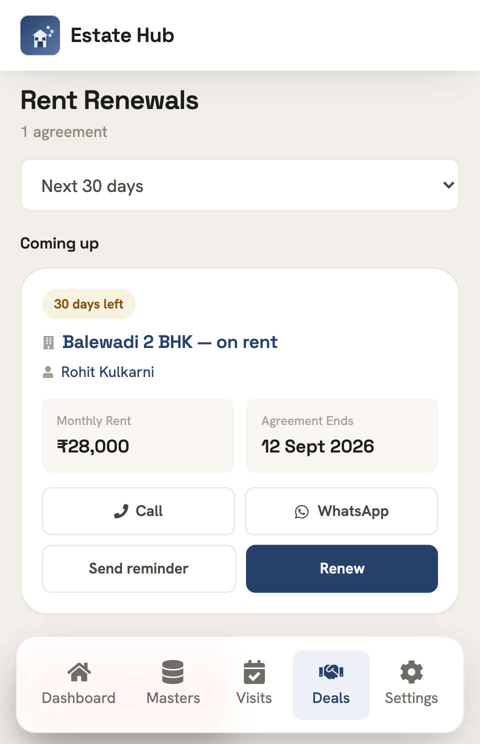 Rent renewals in Estate Hub